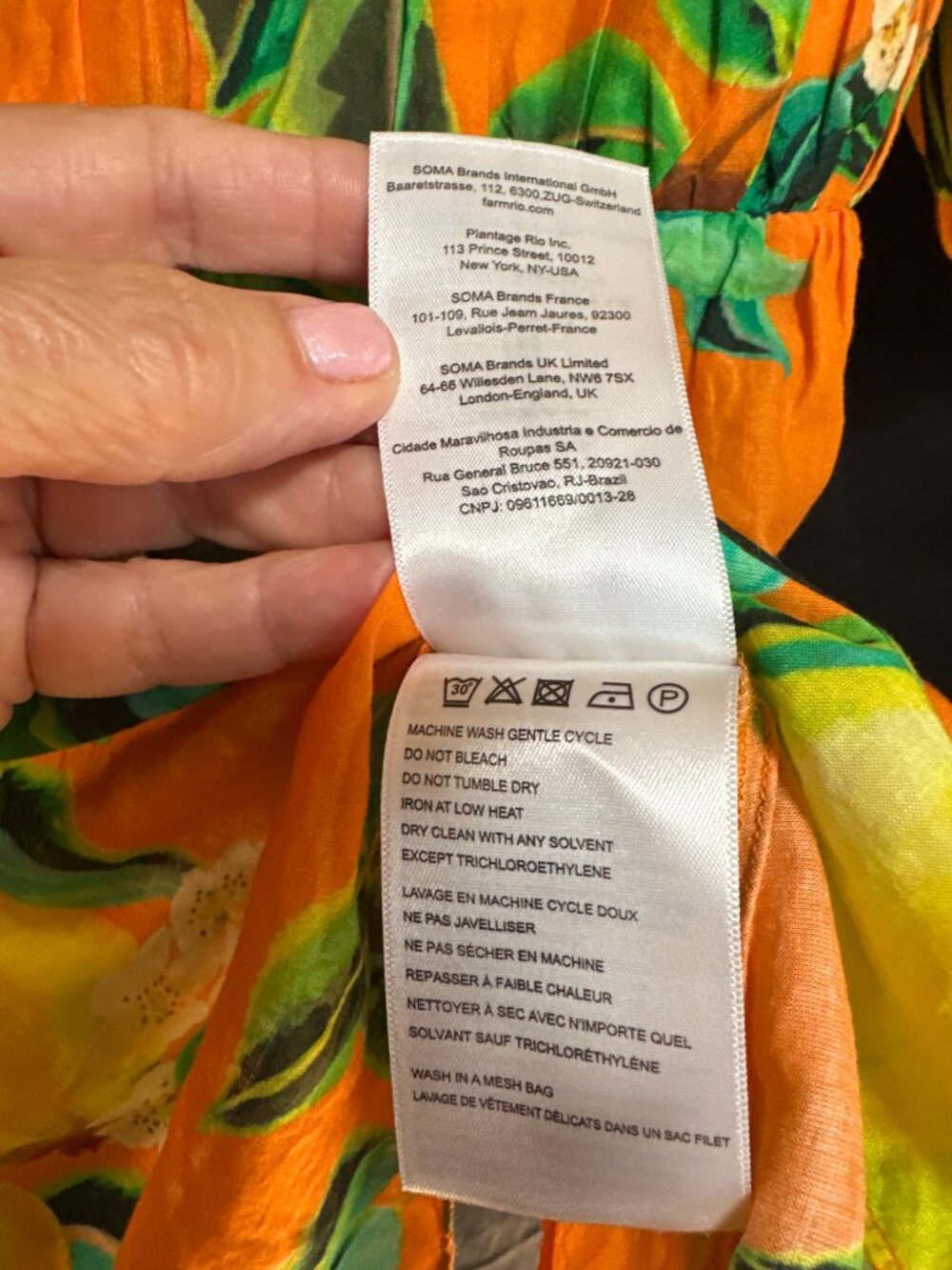 FARM Rio Orange Pear Lemon Fruit Print Smocked Off-Shoulder Puff Sleeve Blouse M - Picture 8 of 9